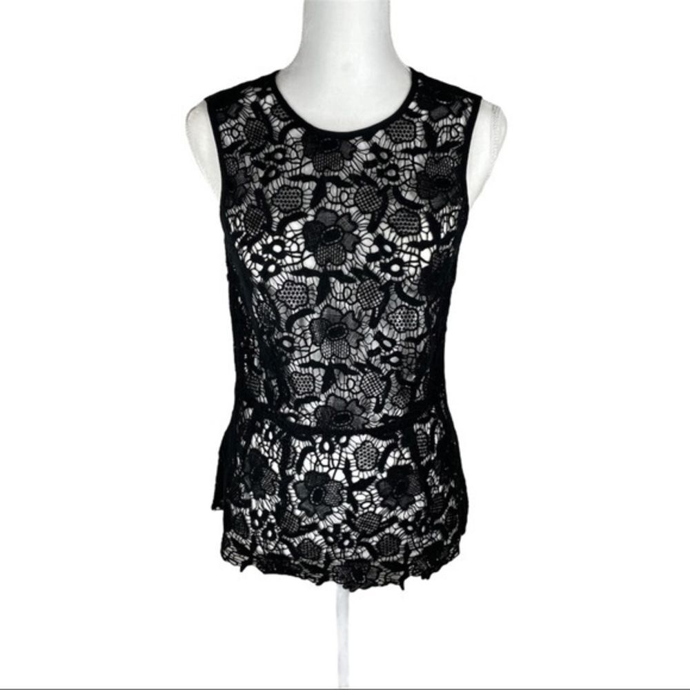 CAbi Black‎ Floral Crochet Blouse